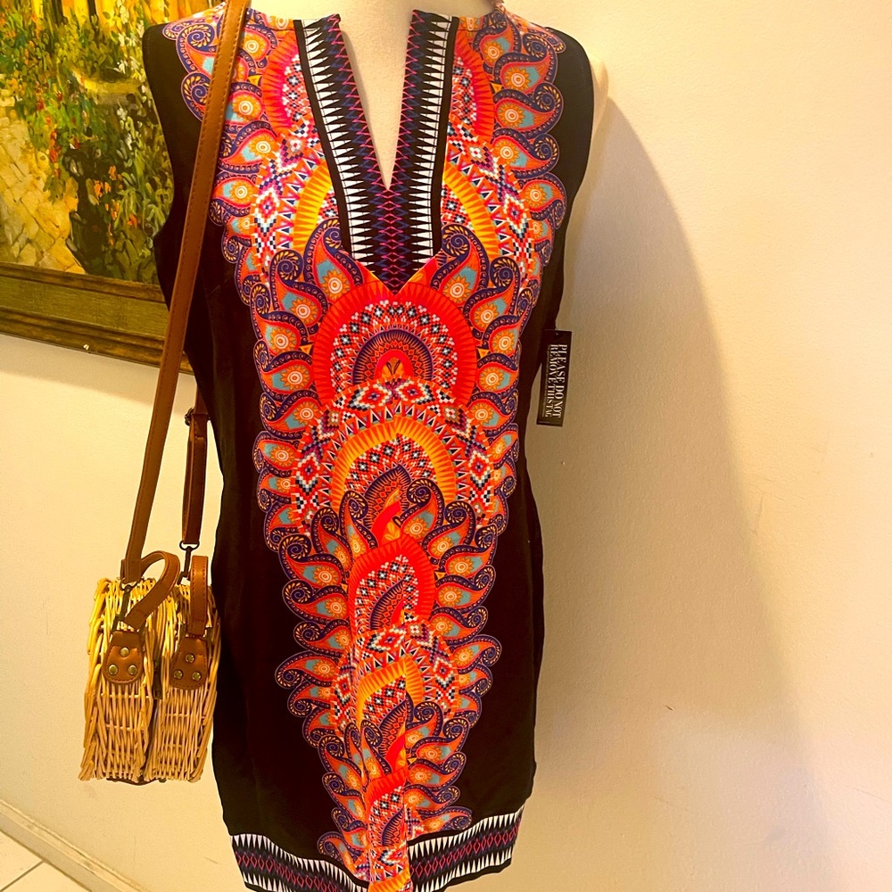 NY & Co Sleeveless Geometric Print Fitted Dress M